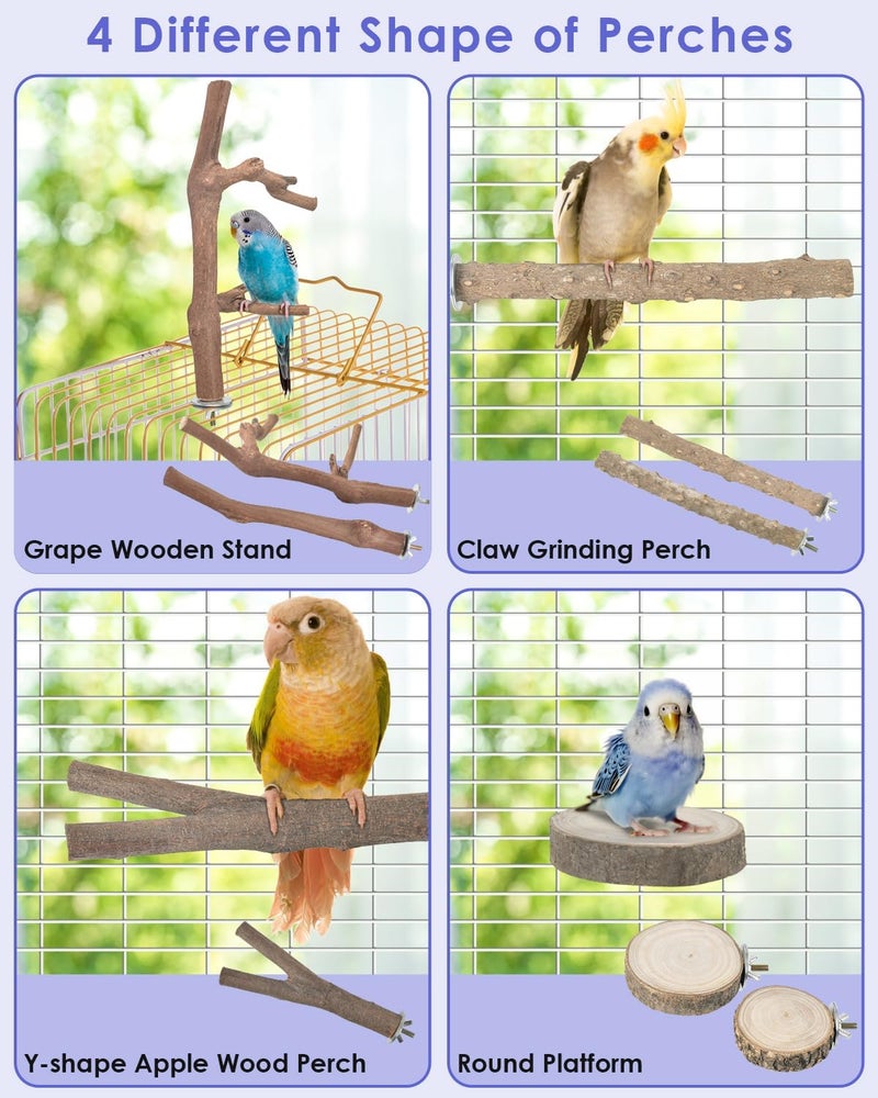Bissap Bird Perch Stand 7PCS, Natural Grape Wood Pole Standing Parrot Cage Branch Paw Grinding Fork Parakeet Platform Hammock for Conures Budgies Finches Cockatiels Small Birds Exercise Training - Image 4